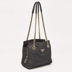 Prada Black Nylon Logo Chain Tote