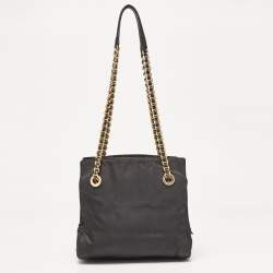 Prada Black Nylon Logo Chain Tote