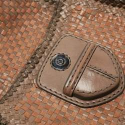 Pre Owned Prada Beige/Brown Woven Madras Leather Flap Crossbody Bag