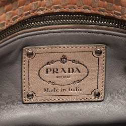 Pre Owned Prada Beige/Brown Woven Madras Leather Flap Crossbody Bag