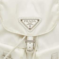 Prada White Nylon Logo Mini Vela Drawstring Convertible Backpack