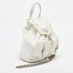 Prada White Nylon Logo Mini Vela Drawstring Convertible Backpack