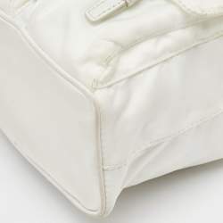 Prada White Nylon Logo Mini Vela Drawstring Convertible Backpack
