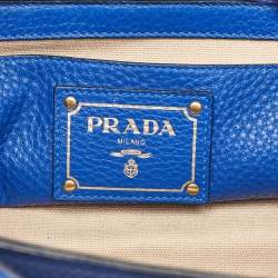 Pre Owned Prada Royal Blue Vitello Diano Leather Shopper Tote