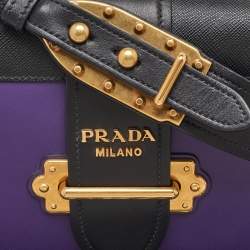 Prada Purple/Black Leather Cahier Flap Shoulder Bag