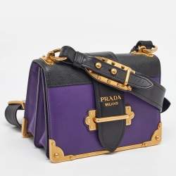 Prada Purple/Black Leather Cahier Flap Shoulder Bag