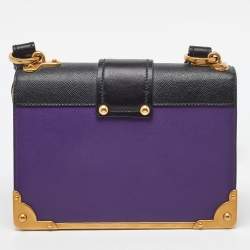 Prada Purple/Black Leather Cahier Flap Shoulder Bag