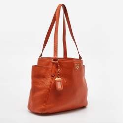Pre Owned Prada Orange Leather Shopper Tote