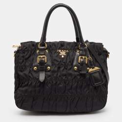 Pre Owned Prada Black Nylon and Leather Gaufre Tote
