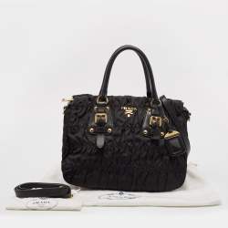 Pre Owned Prada Black Nylon and Leather Gaufre Tote