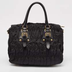 Pre Owned Prada Black Nylon and Leather Gaufre Tote