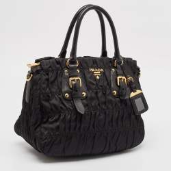 Pre Owned Prada Black Nylon and Leather Gaufre Tote