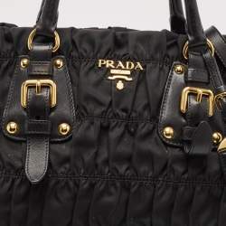 Pre Owned Prada Black Nylon and Leather Gaufre Tote