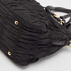 Pre Owned Prada Black Nylon and Leather Gaufre Tote
