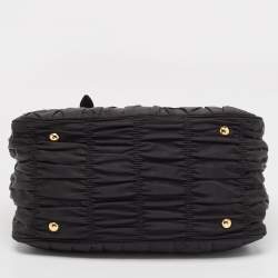 Pre Owned Prada Black Nylon and Leather Gaufre Tote