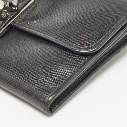 Pre Owned Prada Black Saffiano Leather Crystals Embellished Continental Wallet