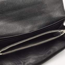 Pre Owned Prada Black Saffiano Leather Crystals Embellished Continental Wallet