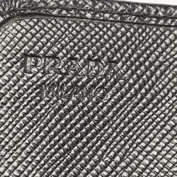 Pre Owned Prada Black Saffiano Leather Crystals Embellished Continental Wallet