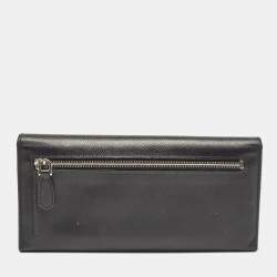 Pre Owned Prada Black Saffiano Leather Crystals Embellished Continental Wallet