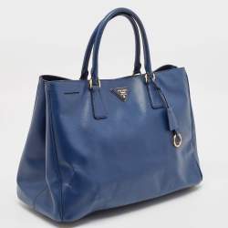 Pre Owned Prada Blue Saffiano Lux Leather Large Gardener's Tote