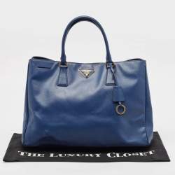 Pre Owned Prada Blue Saffiano Lux Leather Large Gardener's Tote