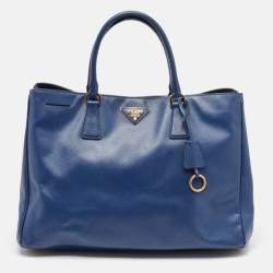 Pre Owned Prada Blue Saffiano Lux Leather Large Gardener's Tote