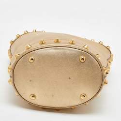 Prada Metallic Gold Saffiano Vernice Leather Studded Satchel