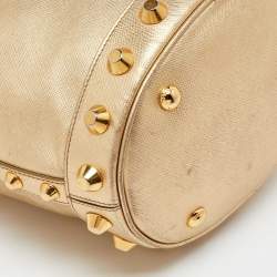 Prada Metallic Gold Saffiano Vernice Leather Studded Satchel