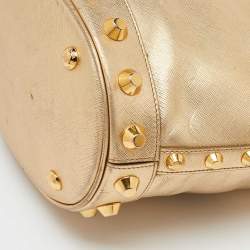 Prada Metallic Gold Saffiano Vernice Leather Studded Satchel