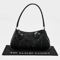 Pre Owned Prada Black Tessuto Fiori Flower Shoulder Bag