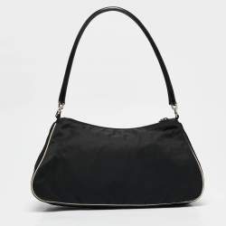 Pre Owned Prada Black Tessuto Fiori Flower Shoulder Bag