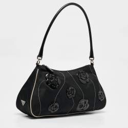 Pre Owned Prada Black Tessuto Fiori Flower Shoulder Bag
