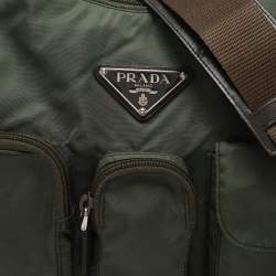 Prada Olive Green Nylon Front Pocket Shoulder Bag
