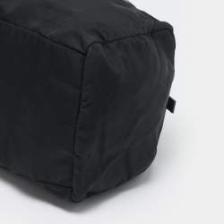 Prada Black Saffiano Leather and Nylon Triangle Logo Duffel Bag