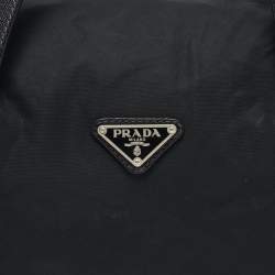 Prada Black Saffiano Leather and Nylon Triangle Logo Duffel Bag