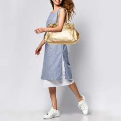 Pre Owned Prada Gold Leather Vitello Daino Side Pocket Shoulder Bag