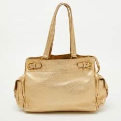 Pre Owned Prada Gold Leather Vitello Daino Side Pocket Shoulder Bag