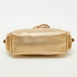 Pre Owned Prada Gold Leather Vitello Daino Side Pocket Shoulder Bag