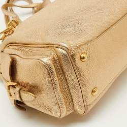 Pre Owned Prada Gold Leather Vitello Daino Side Pocket Shoulder Bag