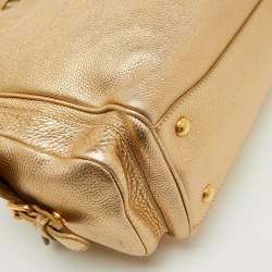 Pre Owned Prada Gold Leather Vitello Daino Side Pocket Shoulder Bag