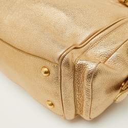 Pre Owned Prada Gold Leather Vitello Daino Side Pocket Shoulder Bag