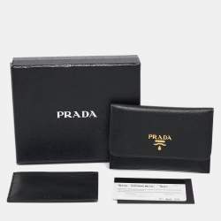 Prada Black Saffiano Metal Leather Card Case