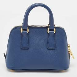 Pre Owned Prada Blue Saffiano Leather Mini Promenade Satchel
