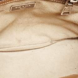 Pre Owned Prada Tan Leather Mini Stitched Double Zip Tote
