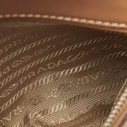 Pre Owned Prada Tan Leather Mini Stitched Double Zip Tote