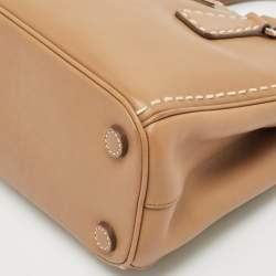 Pre Owned Prada Tan Leather Mini Stitched Double Zip Tote