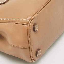 Pre Owned Prada Tan Leather Mini Stitched Double Zip Tote