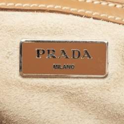 Pre Owned Prada Tan Leather Mini Stitched Double Zip Tote