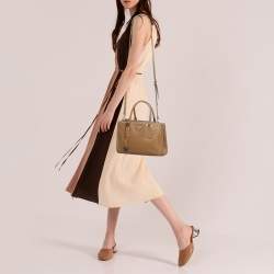 Pre Owned Prada Tan Leather Mini Stitched Double Zip Tote
