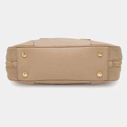 Prada Beige Saffiano Leather Re-Edition 1978 Medium Double Handle Bag